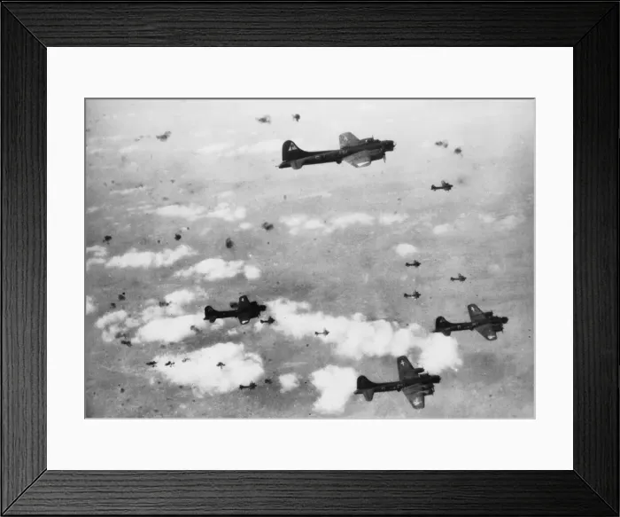 Framed Print : Berlin Flak. U. S. Eighth Air Force flying Fortresses pass through a flak filled shy Framed Print : Berlin Flak. U. S. Eighth Air Force flying Fortresses pass through a flak filled shy