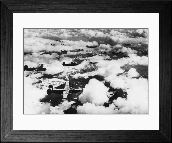 Framed Print : Formations of B-24 Liberator bombers of the 15th aF sweep over snow-capped mountains En Framed Print : Formations of B-24 Liberator bombers of the 15th aF sweep over snow-capped mountains En