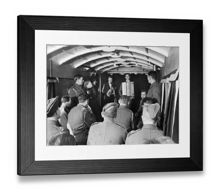 Framed Print : Troops in Bridport, Devon, are entertained in a mobile theatre
