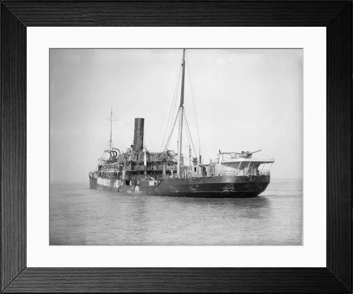 Framed Print : Picture shows The Domala, an Italian Liner, after it was bombed off the English coast in Framed Print : Picture shows The Domala, an Italian Liner, after it was bombed off the English coast in