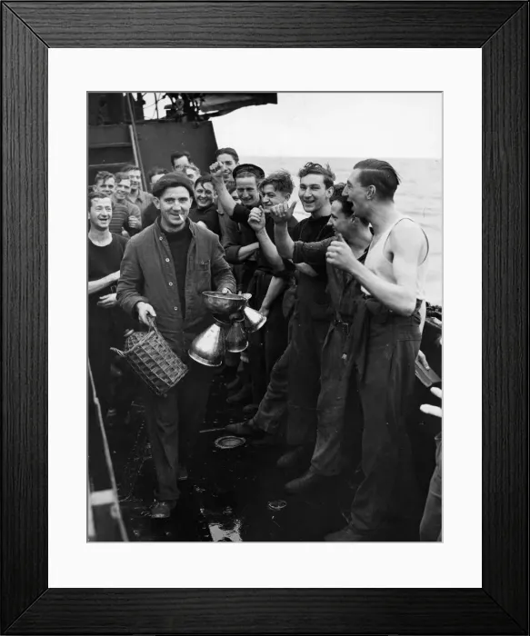 Framed Print : Picture taken on board, one of HMS Escort Vessels during West Coast Convoy shows one of Framed Print : Picture taken on board, one of HMS Escort Vessels during West Coast Convoy shows one of