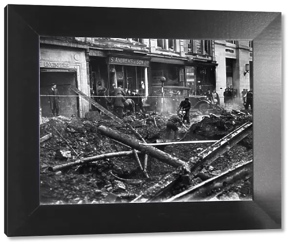 Bomb damage to Queens Street in Central Cardiff after an air raid by the German Luftwaffe