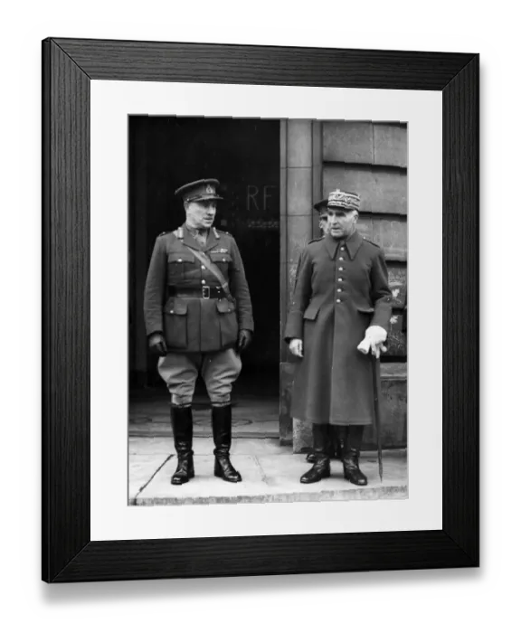 Framed Print : Major General V. M. Fortune with Gen. Fagalde at Bethune, France. October 1941