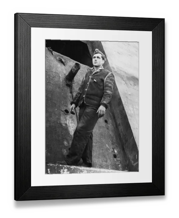 Framed Print : A German Naval rating aboard the Tirpitz. This Royal Air Force official photo is