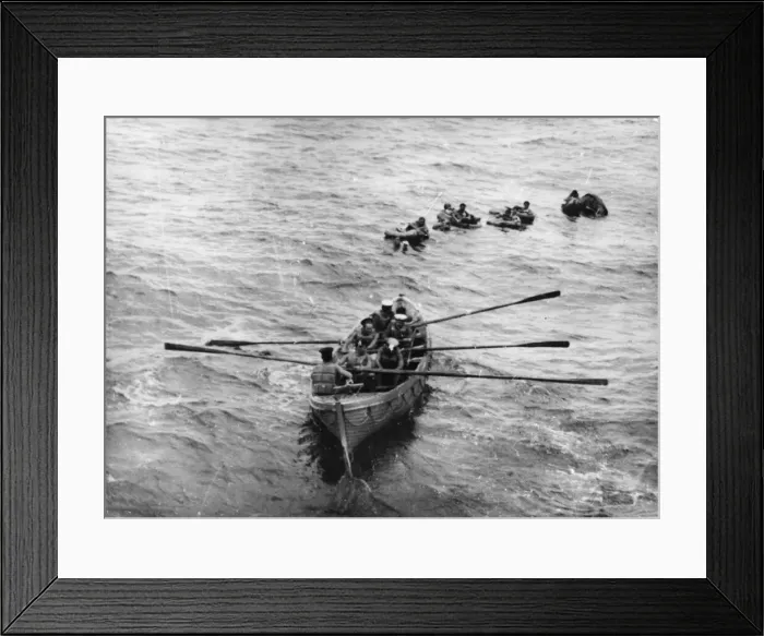 Framed Print : Survivors of an R. A. F. Sunderland flying boat being rescued by the crew of a destroyer Framed Print : Survivors of an R. A. F. Sunderland flying boat being rescued by the crew of a destroyer
