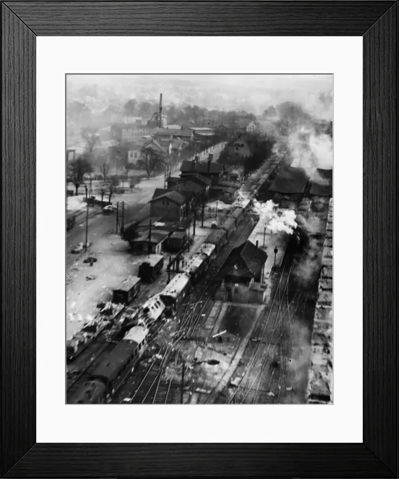 Framed Print : Damage to the important railway station and junction of Soltau, north of Hanover Framed Print : Damage to the important railway station and junction of Soltau, north of Hanover