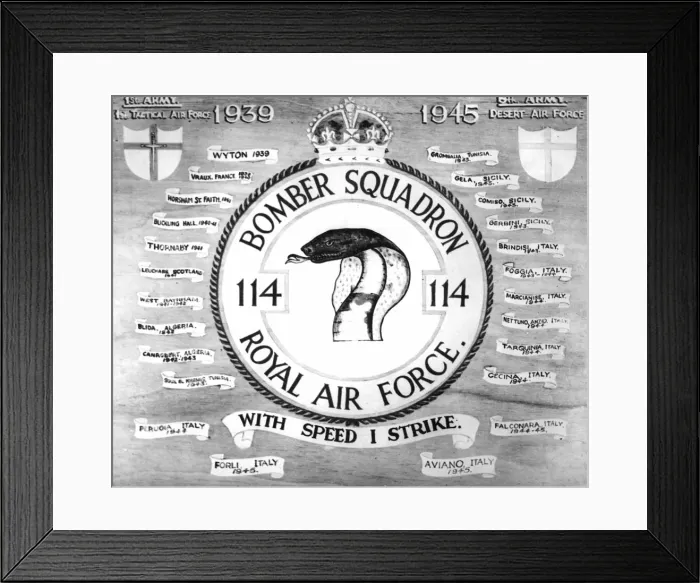 Framed Print : A plaque showing the crest of Squadron No. 111. 24th December 1945 Framed Print : A plaque showing the crest of Squadron No. 111. 24th December 1945
