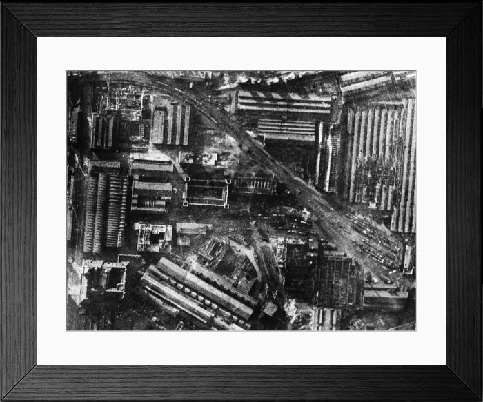 Framed Print : RAF Photo Reconnaissance image taken after a heavy raid on the Krupps Workd at Essen by Framed Print : RAF Photo Reconnaissance image taken after a heavy raid on the Krupps Workd at Essen by