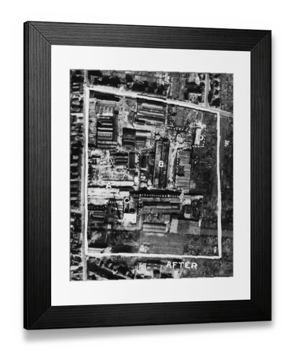 Framed Print : RAF Photo Reconnaissance image of damage to the Franz Clouth Rubber Works in Cologne