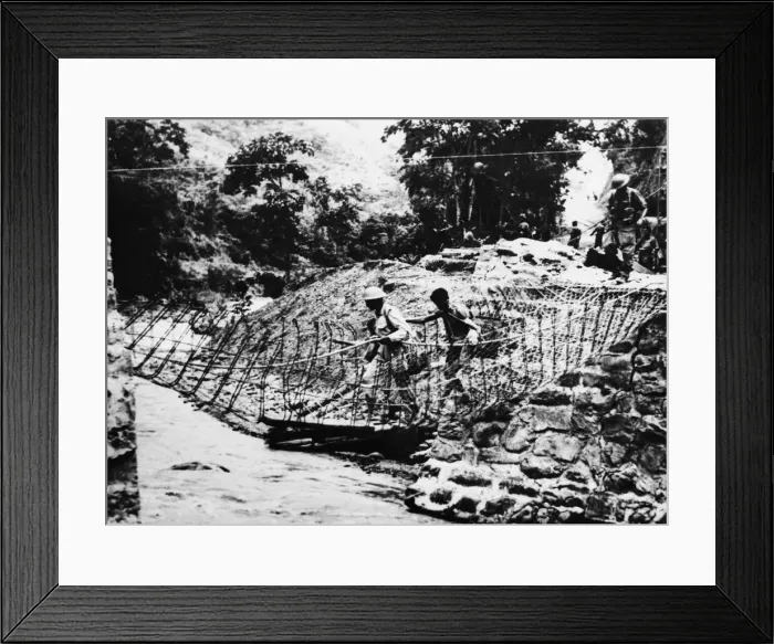 Framed Print : Indian Engineers keep troops moving using a temporary bridge near Kohina Framed Print : Indian Engineers keep troops moving using a temporary bridge near Kohina
