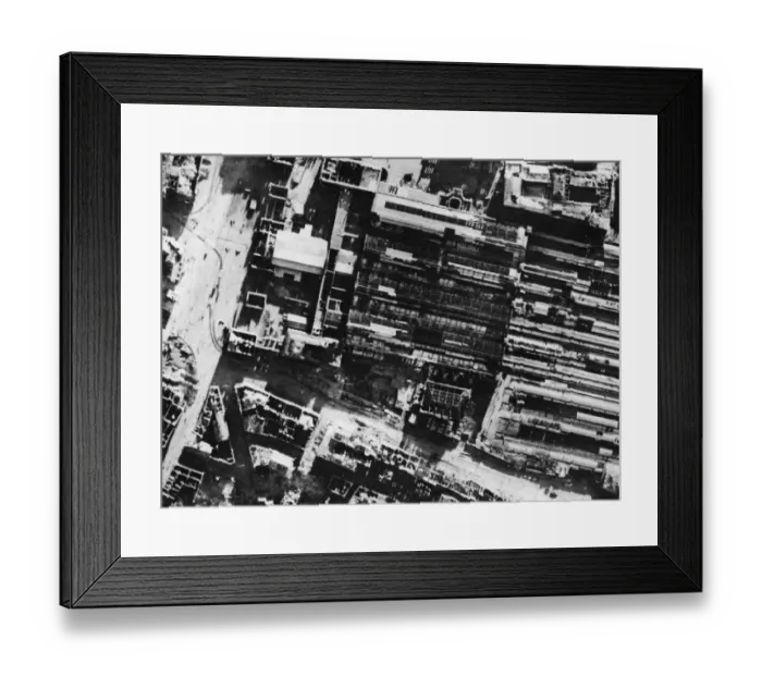 Framed Print : The main railway station at Munich, considerably damage after a RAF Bomber Command attack Framed Print : The main railway station at Munich, considerably damage after a RAF Bomber Command attack