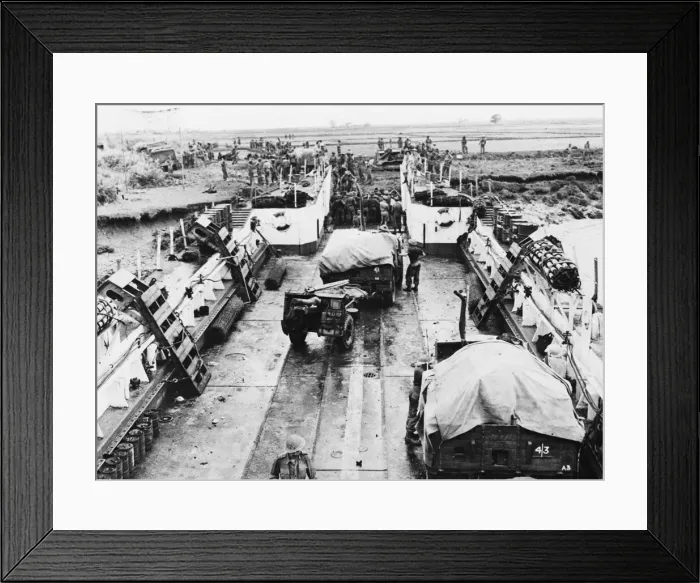 Framed Print : A landing craft being unloaded at the Rangoon beach head. 17th May 1945 Framed Print : A landing craft being unloaded at the Rangoon beach head. 17th May 1945