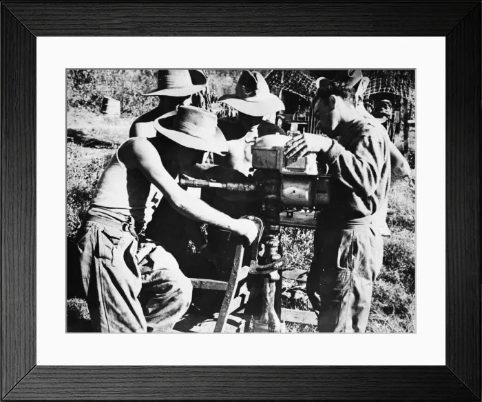 Framed Print : Men of the 36th Division with the Royal Welch Fusiliers working with a salvaged outboard Framed Print : Men of the 36th Division with the Royal Welch Fusiliers working with a salvaged outboard