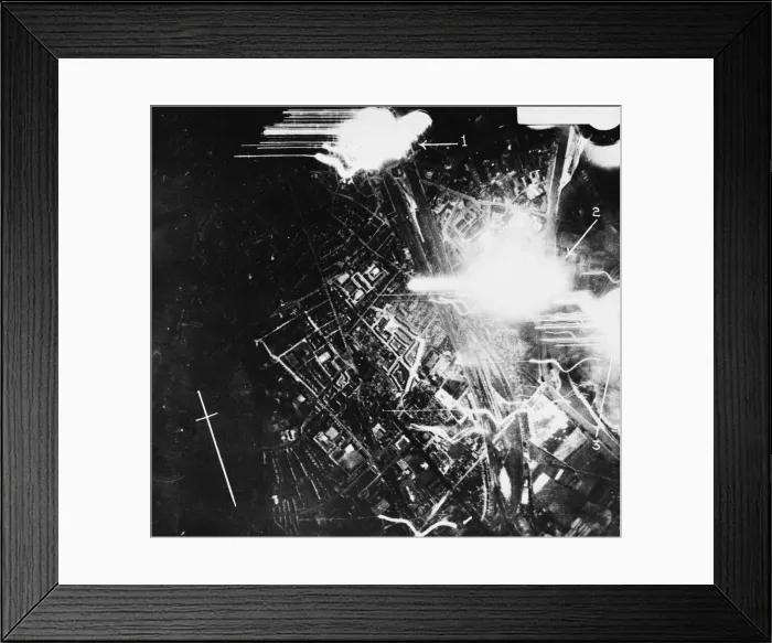Framed Print : A night photograph taken from a RAF bomber while making a heavy attack upon Munster. 1 Framed Print : A night photograph taken from a RAF bomber while making a heavy attack upon Munster. 1