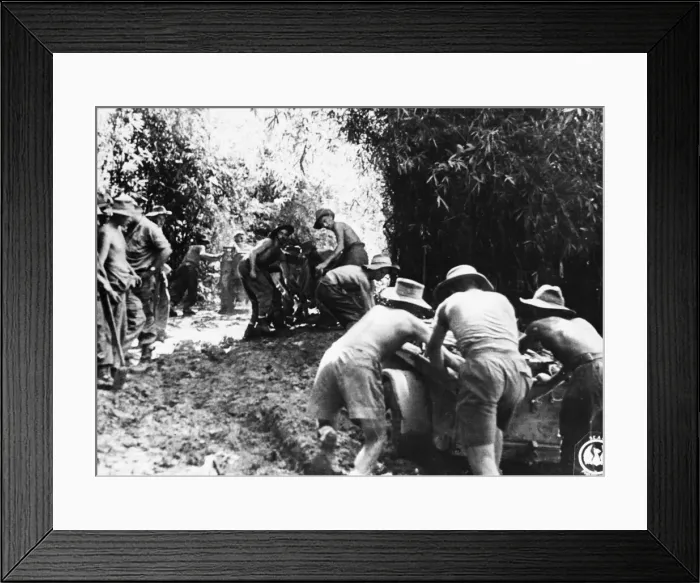 Framed Print : Jeeps and trailers of an Assault Field Regiment, 36th Division, moves up to Mewlu Framed Print : Jeeps and trailers of an Assault Field Regiment, 36th Division, moves up to Mewlu