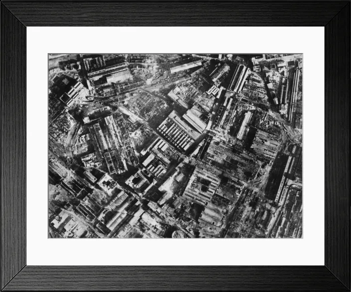 Framed Print : RAF Photo Reconnaissance image taken after a heavy raid on the Krupps Works at Essen by