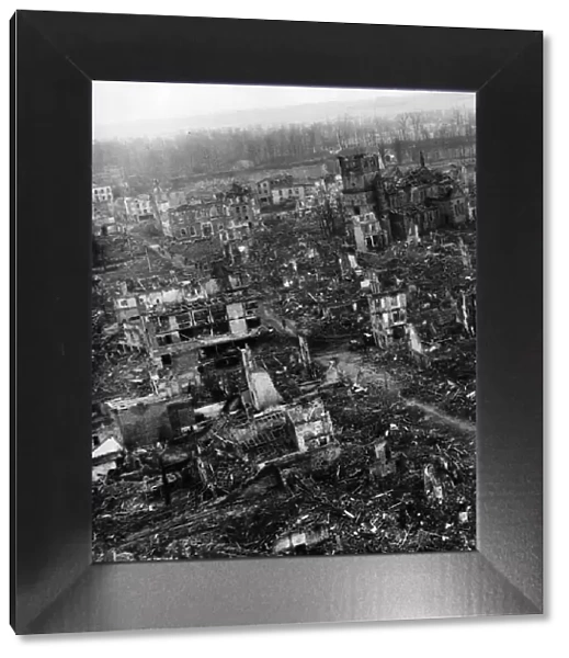 Aerial view of Julich showing the heavy damage inflicted upon the town