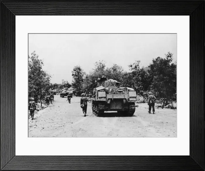 Framed Print : The West Yorks troops and tanks advance through Burmain the Imphal-Kohima area Framed Print : The West Yorks troops and tanks advance through Burmain the Imphal-Kohima area