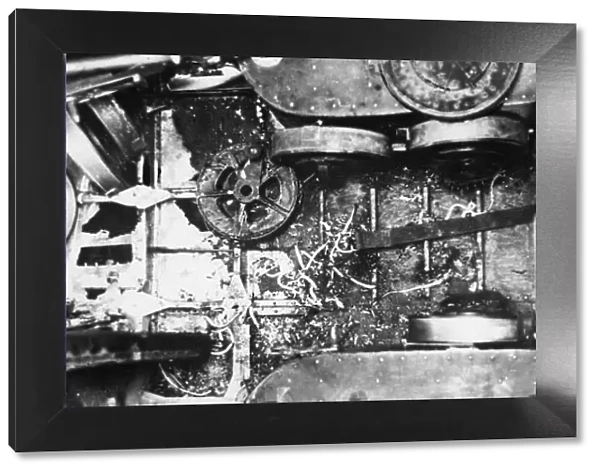 The shell-torn airplane of Sergt. Hannah, V. C. Photo shows the inside of the rear