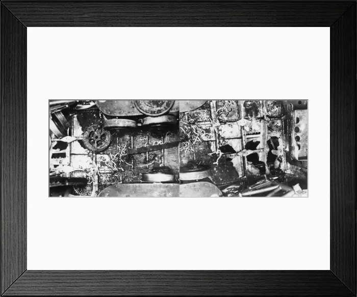 Framed Print : The shell-torn airplane of Sergt. Hannah, V. C. Photo shows the inside of the rear Framed Print : The shell-torn airplane of Sergt. Hannah, V. C. Photo shows the inside of the rear