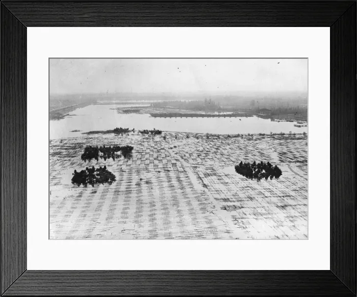 Framed Print : RAF Bomb damage in captured Hanover, Germany. The machsee large lake south of