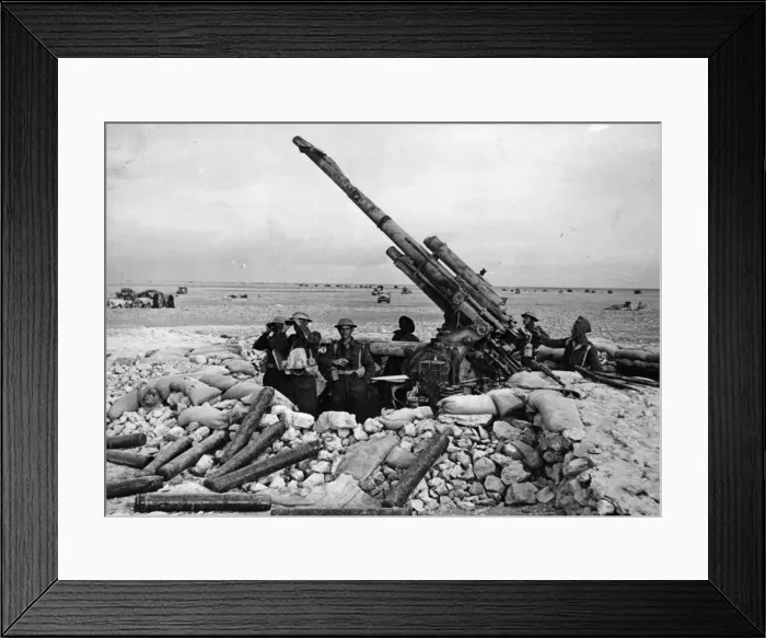 Framed Print : A captured Italian anti-aircraft gun, the pit of which is being used as an observation Framed Print : A captured Italian anti-aircraft gun, the pit of which is being used as an observation