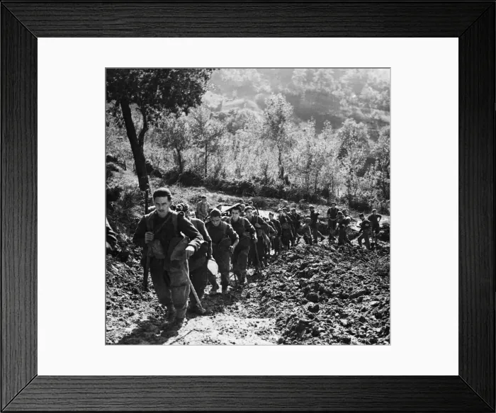 Framed Print : Grenadier Guards of the Fifth Army front arduously climbing to a forward position in Framed Print : Grenadier Guards of the Fifth Army front arduously climbing to a forward position in