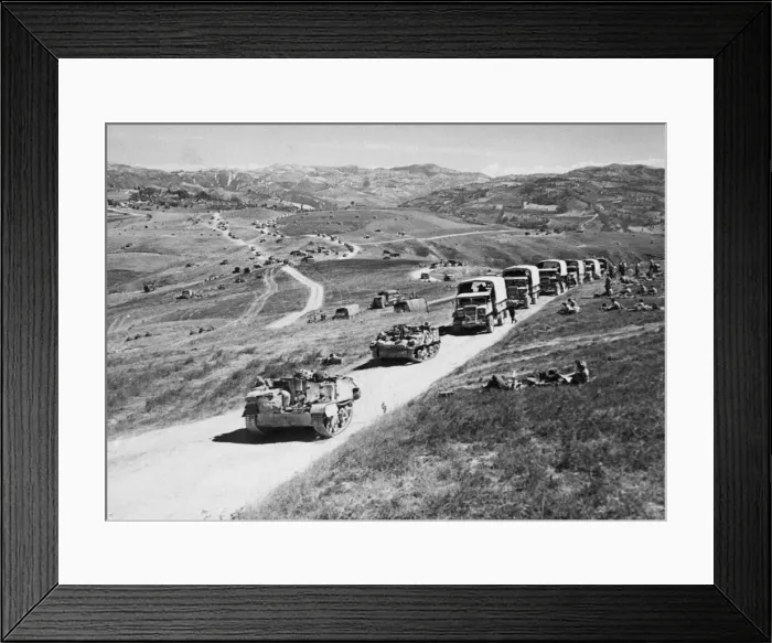 Framed Print : Long columns of vehicles wind over the hills of the Gothic Line Framed Print : Long columns of vehicles wind over the hills of the Gothic Line