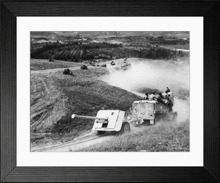 Framed Print : A 17pdr anti-tank gun and half-track of 269 / 87th Anti-Tank Regiment approaches the River Framed Print : A 17pdr anti-tank gun and half-track of 269 / 87th Anti-Tank Regiment approaches the River