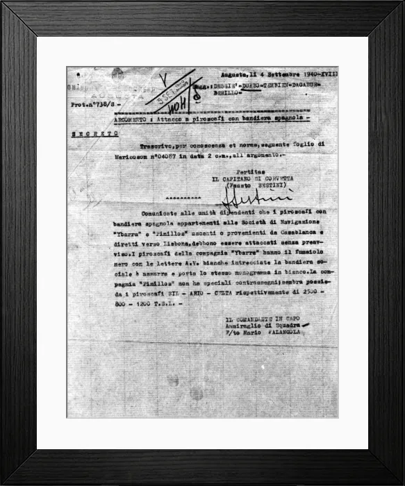 Framed Print : Order instructing Italian submarine to attack certain Spanish ships without warning Framed Print : Order instructing Italian submarine to attack certain Spanish ships without warning