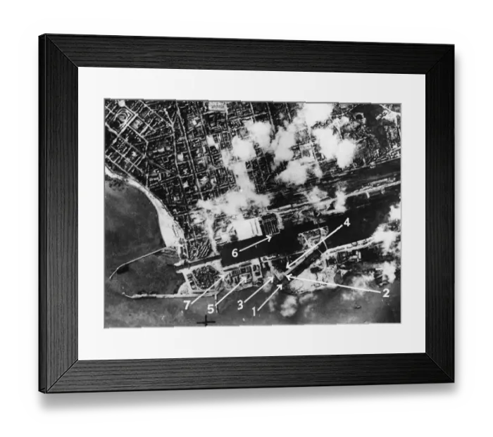 Framed Print : RAF raid on St. Nazaire during Second World War. 1st April 1942 Framed Print : RAF raid on St. Nazaire during Second World War. 1st April 1942