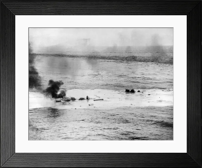 Framed Print : The burnt-out remains of an Italian torpedo bomber in the Mediterranean following an