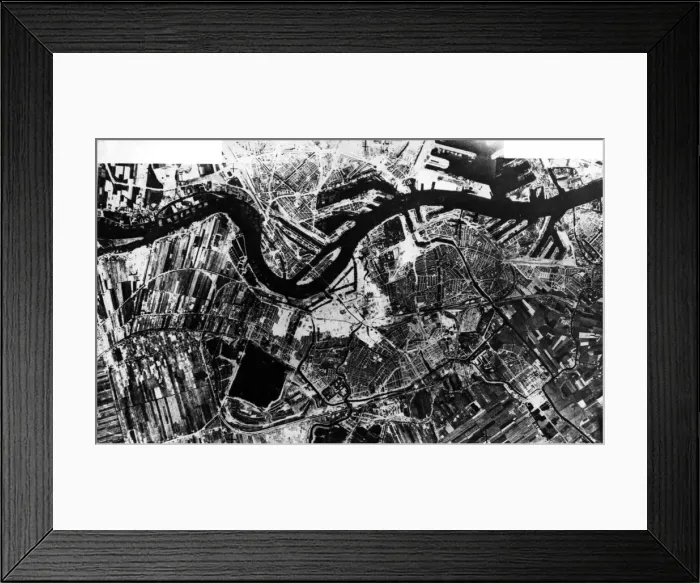 Framed Print : Composite photograph taken by RAF reconnaissance aircraft showing damage to the centre of Framed Print : Composite photograph taken by RAF reconnaissance aircraft showing damage to the centre of
