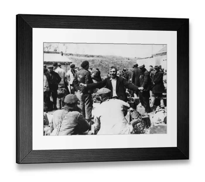 Framed Print : Russians express their feelings with song after being freed by American troops Framed Print : Russians express their feelings with song after being freed by American troops