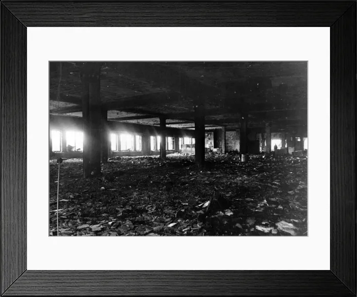 Framed Print : The office area on the top floor of Selfridges gutted by fire during the Blitz Framed Print : The office area on the top floor of Selfridges gutted by fire during the Blitz