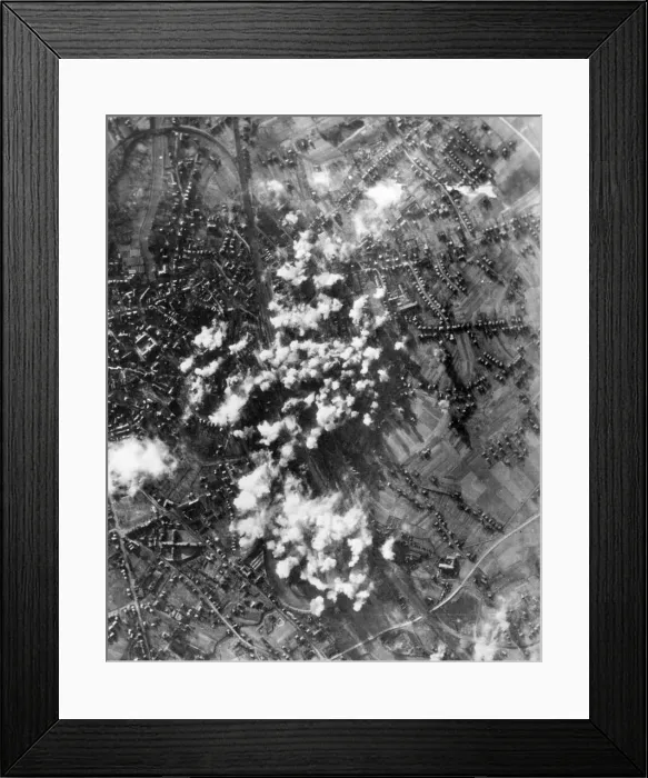 Framed Print : Bombs dropped by B-17 Flying Fortresses and B-24 Liberators explode onto choke points Framed Print : Bombs dropped by B-17 Flying Fortresses and B-24 Liberators explode onto choke points