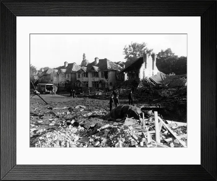 Framed Print : Staveley Road, Chiswick, the site of the first successful V-2 missile attack against Framed Print : Staveley Road, Chiswick, the site of the first successful V-2 missile attack against