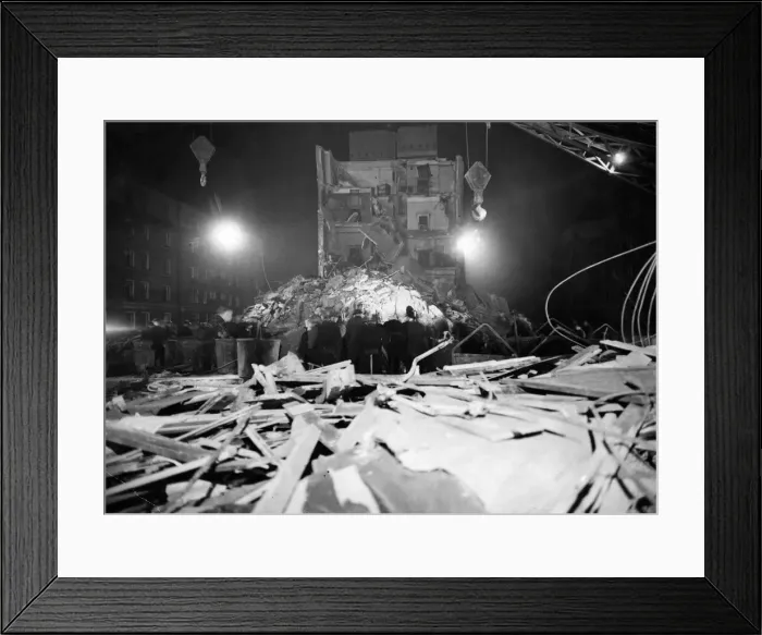 Framed Print : A block of flats wrecked in an air raid. Second World War. February 1944