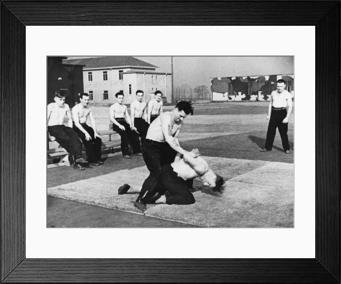 Framed Print : British Parachute Troops in Training. In this picture paratroops are shown toughing Framed Print : British Parachute Troops in Training. In this picture paratroops are shown toughing