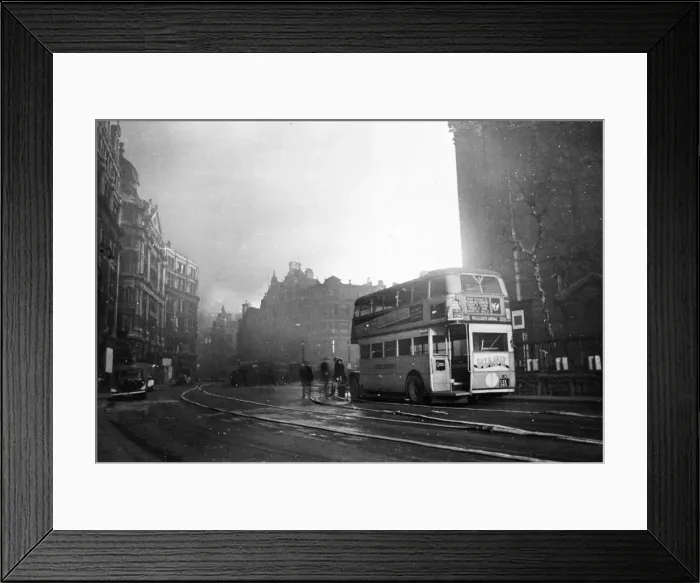Framed Print : A bus to Willesden Junction is stationary in what looks like The Aldwych area of London Framed Print : A bus to Willesden Junction is stationary in what looks like The Aldwych area of London