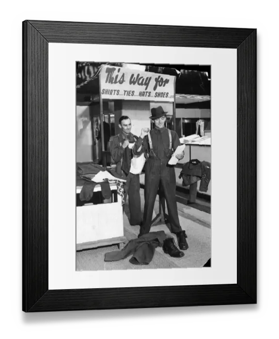 Framed Print : Post VE Day, May 1945, Clothing being returned or purchased in this demob period for Framed Print : Post VE Day, May 1945, Clothing being returned or purchased in this demob period for