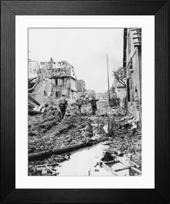 Framed Print : Mopping up in Oberhoffen. Street by street, two Germans Framed Print : Mopping up in Oberhoffen. Street by street, two Germans