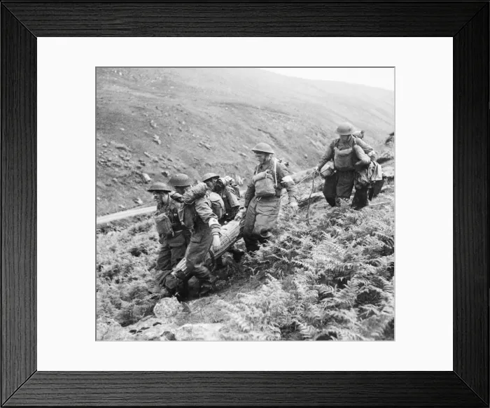 Framed Print : An R. A. M. C. exercise was held recently in mountainous Welsh country Framed Print : An R. A. M. C. exercise was held recently in mountainous Welsh country