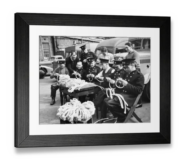 Framed Print : Members of the The Auxiliary Fire Service (AFS), splicing rope. London Framed Print : Members of the The Auxiliary Fire Service (AFS), splicing rope. London