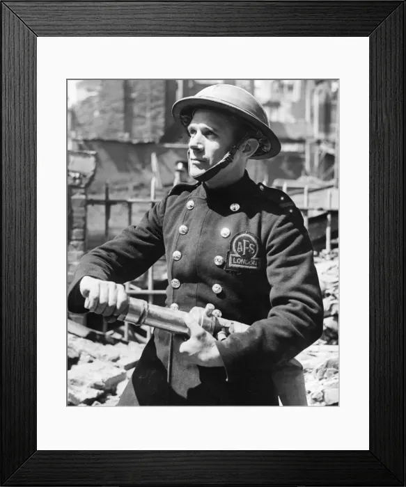 Framed Print : A member of the The Auxiliary Fire Service (AFS) in London Framed Print : A member of the The Auxiliary Fire Service (AFS) in London