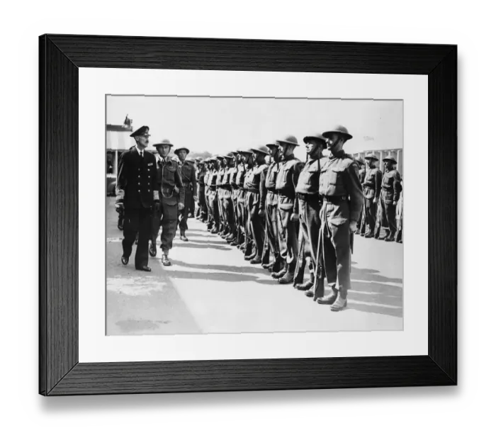 Framed Print : Picture shows King Haakon of Norway, inspecting The Home Guard Framed Print : Picture shows King Haakon of Norway, inspecting The Home Guard