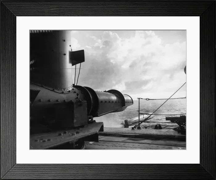 Framed Print : A British destroyer carried out a torpedo exercise and afterwards recovered the torpedo Framed Print : A British destroyer carried out a torpedo exercise and afterwards recovered the torpedo