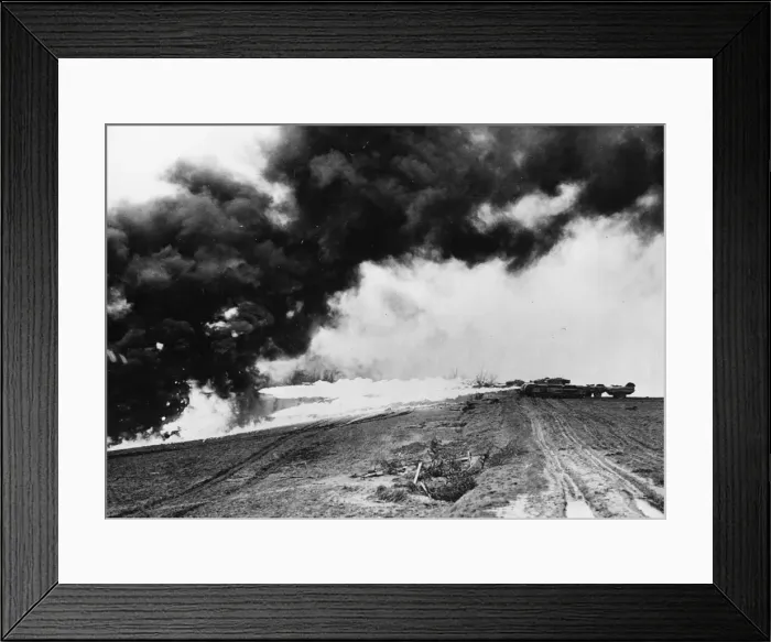 Framed Print : British flame throwing crocodile (MK-7) tanks in demonstration on German soil against a Framed Print : British flame throwing crocodile (MK-7) tanks in demonstration on German soil against a