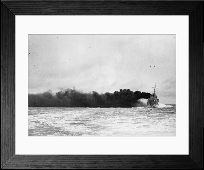 Framed Print : The Royal Navy Hunt class destroyer HMS Meynell conceals herself behind a smoke screen Framed Print : The Royal Navy Hunt class destroyer HMS Meynell conceals herself behind a smoke screen