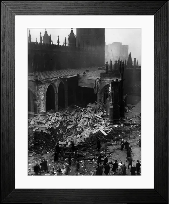 Framed Print : Manchester air raid. View of wrecked regimental chapel of Manchester Cathedral Framed Print : Manchester air raid. View of wrecked regimental chapel of Manchester Cathedral